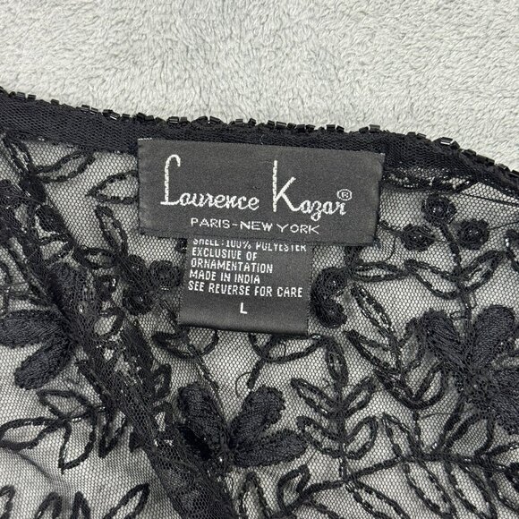 Vtg Laurence Kazan Embellished Beaded Sheer Cardigan L Sequins Black Whimsigoth - Picture 6 of 9